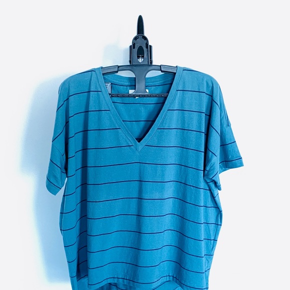 MADEWELL Dark Turquoise Striped V-neck Shirt - Picture 3 of 6